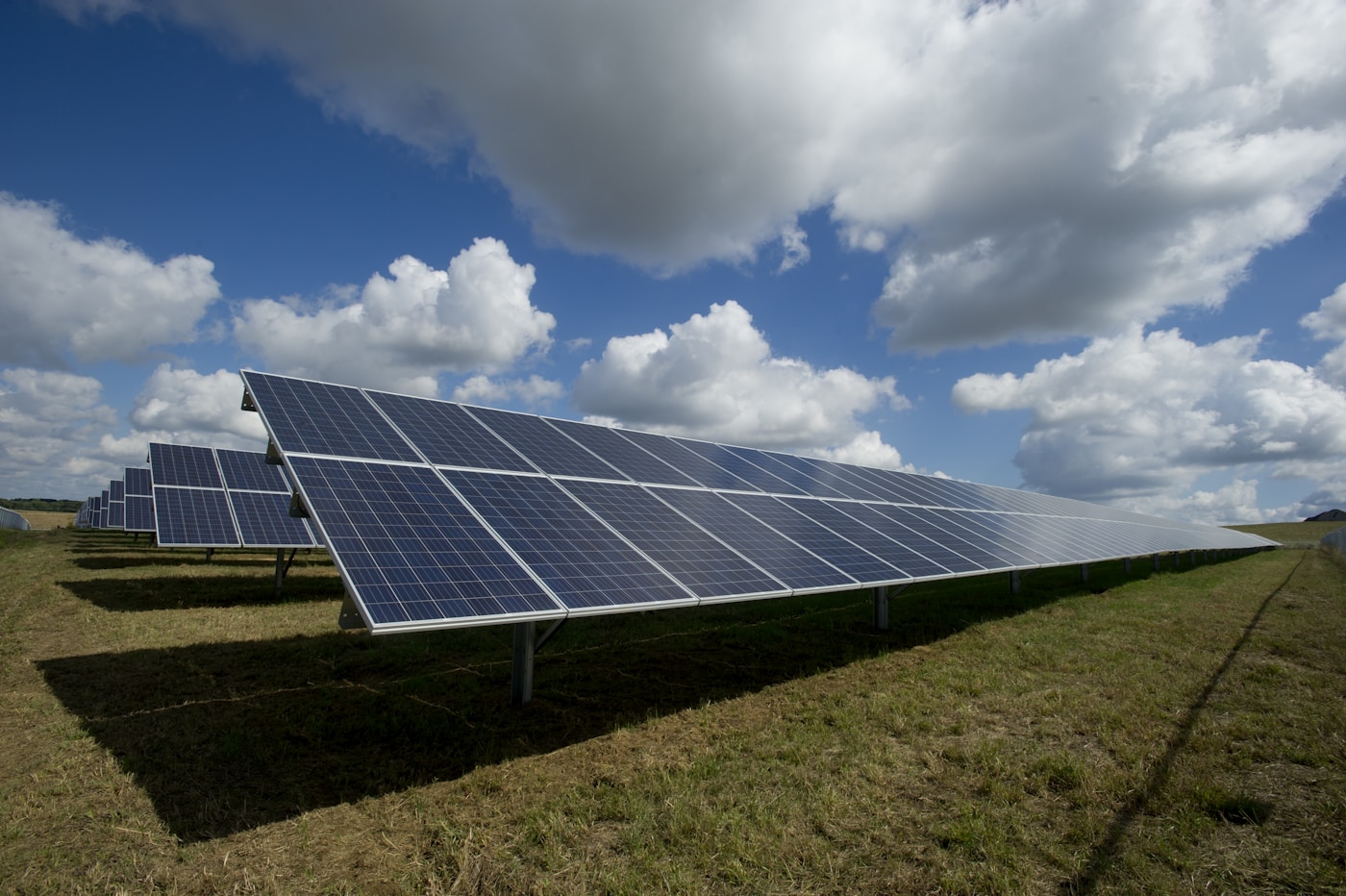 Ground-mount solar PV array — stock reference photo for aerial solar inspection services